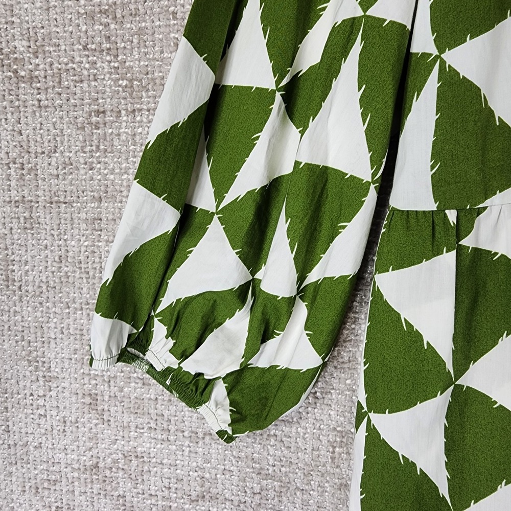Anthropologie Maeve Bettina Shirt Dress Womens LP Petite Green White Triangles - Picture 4 of 13